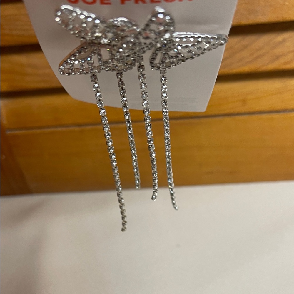Joe Fresh Silver Rhinestone Butterfly Drop Earrings - Picture 6 of 8